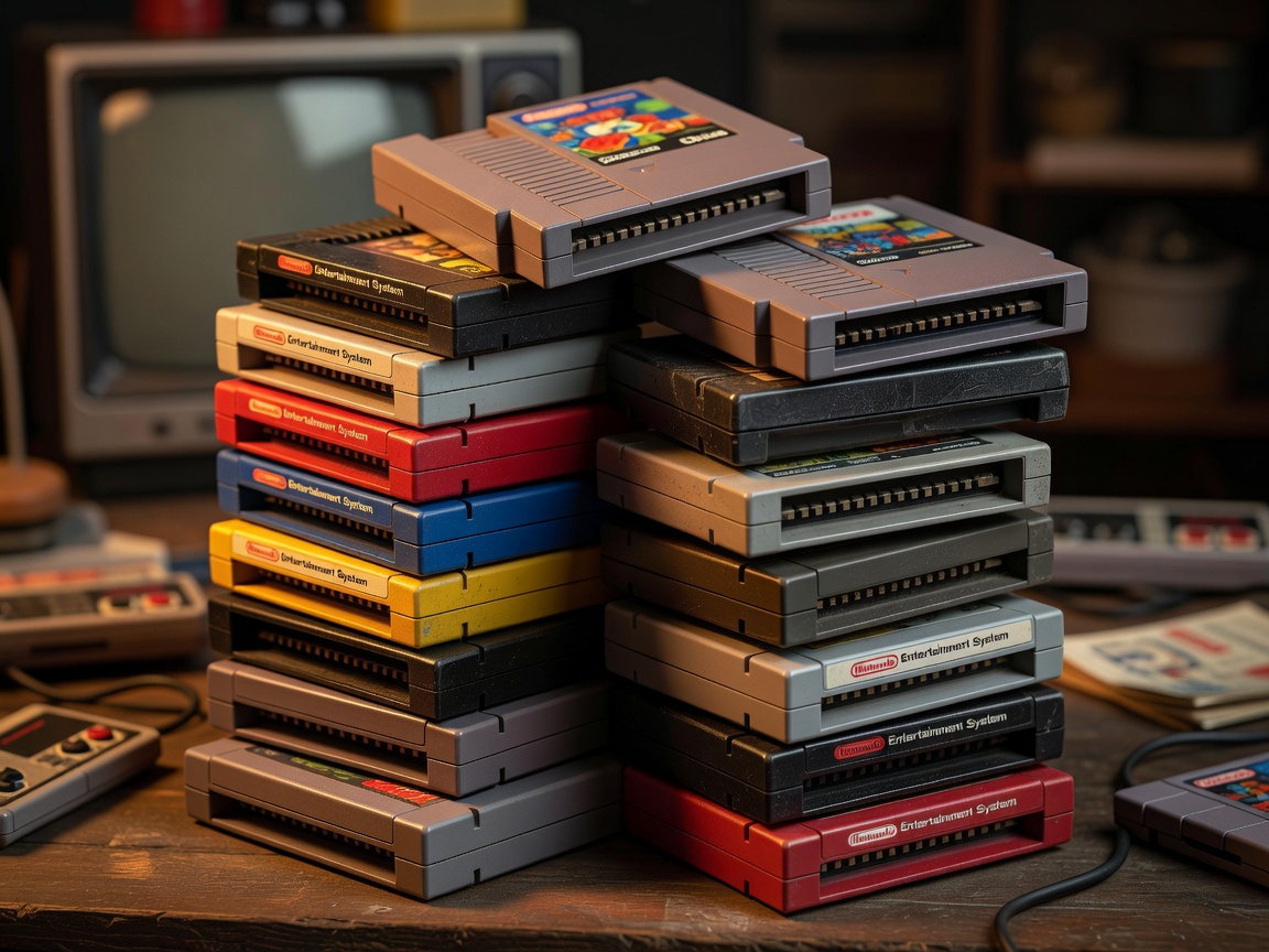 Classic Retro Gaming Cartridge Stack