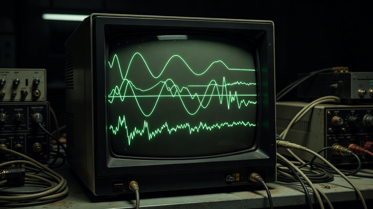 Early Vector CRT Monitor Display Displaying Oscilloscope Graphics